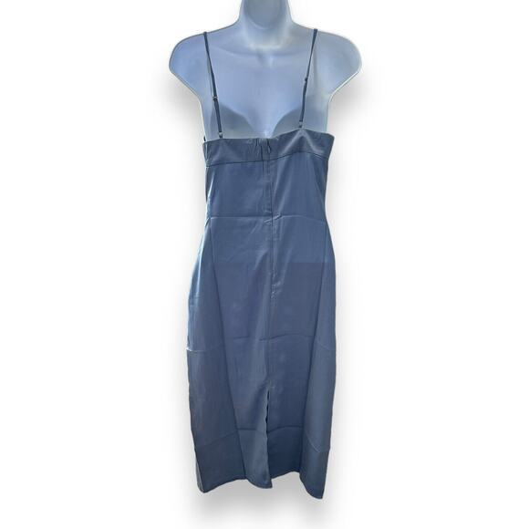 New WeWoreWhat Satin Charmeuse Cowl Neck Slate Blue Midi Dress Spaghetti Strap 2 - Picture 4 of 7